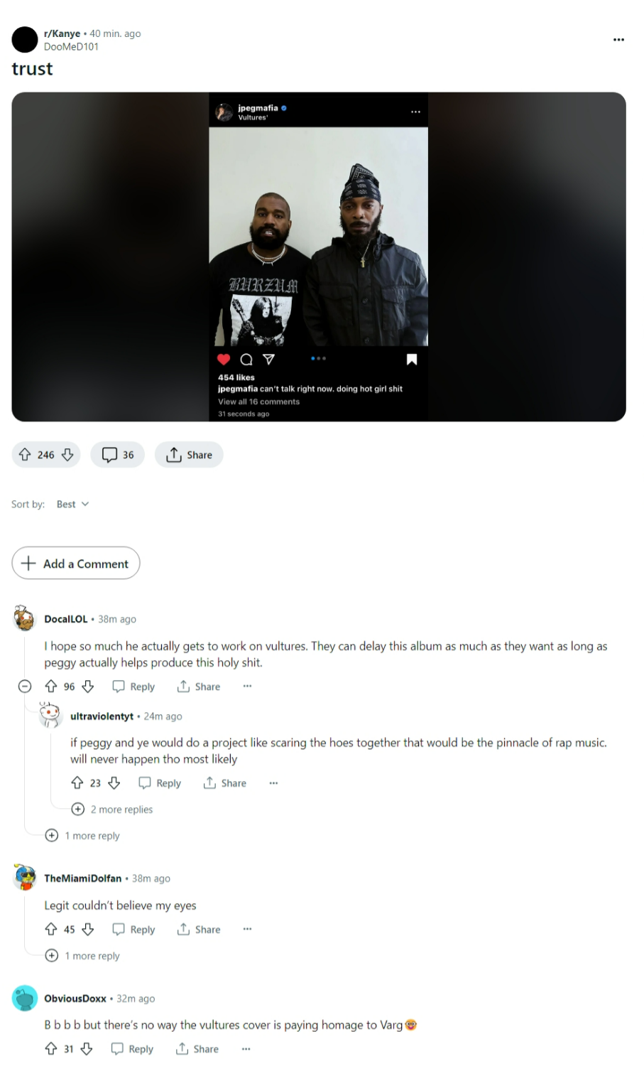 Reddit reaction on Kanye West burzum tshirt